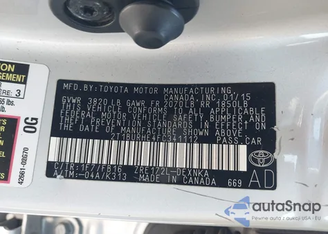 2015 Toyota Corolla Le z USA, uszkodzony, nr VIN 2T1BURHE4FC341112